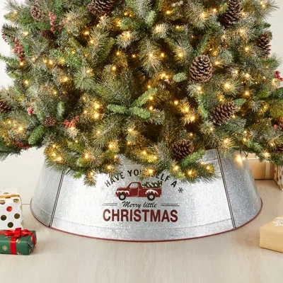Glitzhome Christmas Galvanized Metal Tree Collar In Silver