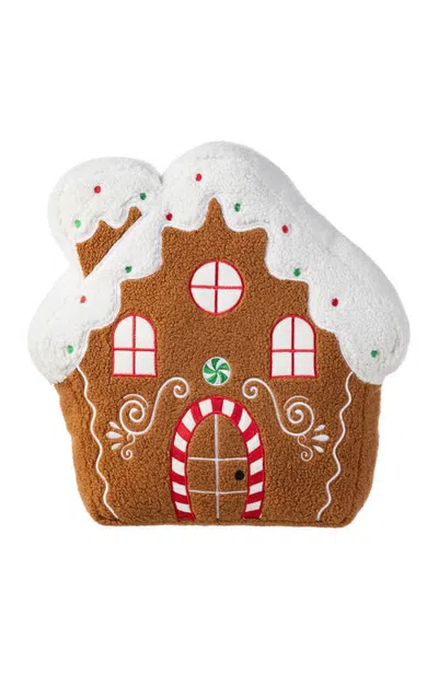 Glitzhome Christmas Gingerbread House Shaped Pillow In Brown
