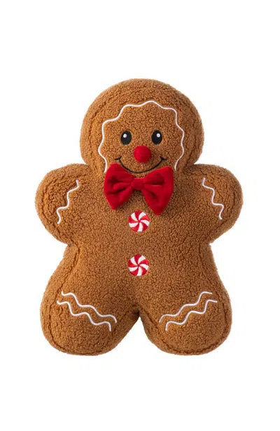 Glitzhome Christmas Gingerbread Man Shaped Pillow In Brown
