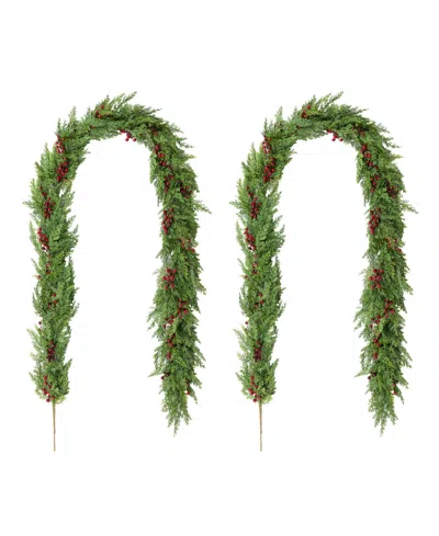 Glitzhome Christmas Greenery Dripping Cedar Garlands With Berries In Multi