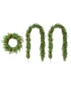 Glitzhome Christmas Greenery Dripping Cedar Wreath And Matched Garlands, Set Of 3 In Multi
