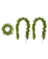 Glitzhome Christmas Greenery Dripping Wreath And Matched Garlands, Set Of 3 In Multi