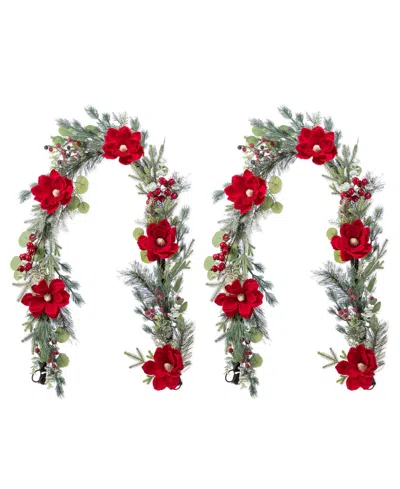 Glitzhome Christmas Mangnolia Berry Garlands, Set Of 2 In Multi