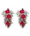 Glitzhome Christmas Magnolia Berry Teardrops, Set Of 2 In Multi