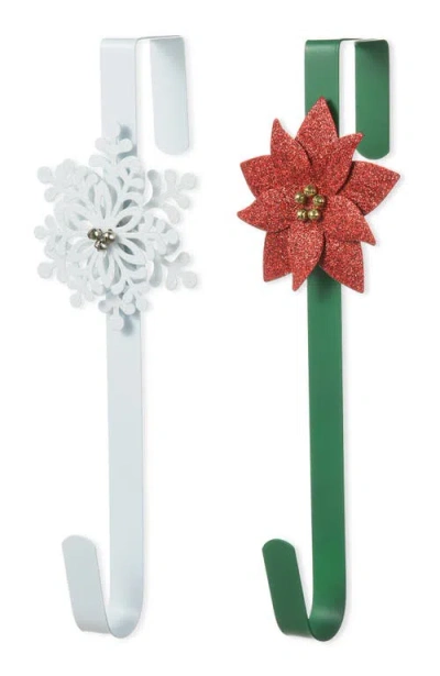 Glitzhome Christmas Metal Snowflake Poinsettia Wreath Hanger In Multi