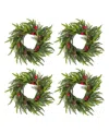 Glitzhome Christmas Mini Dripping Wreaths With Pinecones And Red Berries, Set Of 4 In Multi
