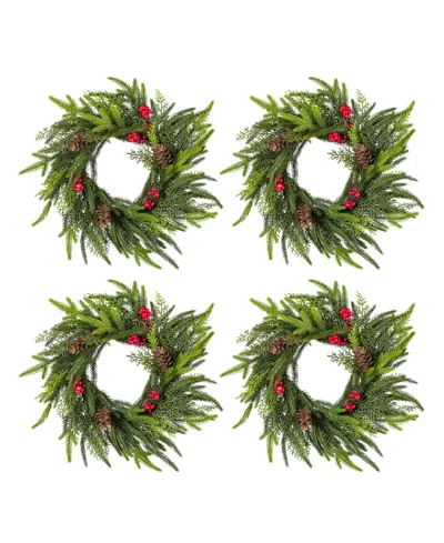 Glitzhome Christmas Mini Dripping Wreaths With Pinecones And Red Berries, Set Of 4 In Multi