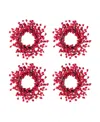 Glitzhome Christmas Mini Red Berries Wreaths, Set Of 4 In Multi