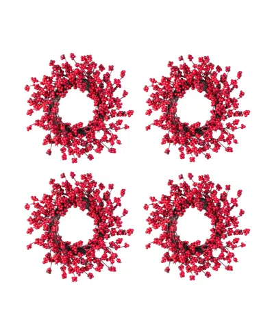 Glitzhome Christmas Mini Red Berries Wreaths, Set Of 4 In Multi