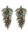 Glitzhome Christmas Pomegranate Berry And Holy Leaf Teardrops, Set Of 2 In Multi