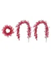 Glitzhome Christmas Red Berries Garland And Matched Wreaths, Set Of 3 In Multi