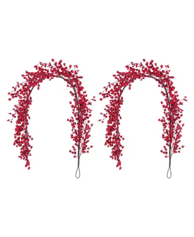 Glitzhome Christmas Red Berries Garlands, Set Of 2 In Multi