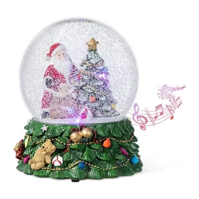 Glitzhome Christmas Resin Lighted Musical Snowflakes Santa Waterglobe Christmas Tabletop Decor In Multi