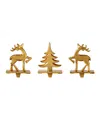 Glitzhome Christmas Resin Tree And Reindeer Stocking Holders, Set Of 3 In Multi