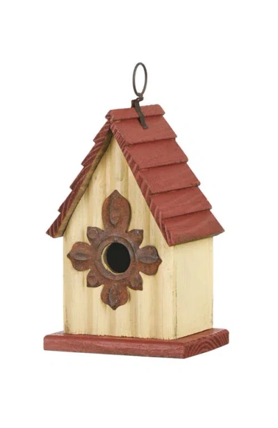 Glitzhome Distressed Solid Wood Decorative Outdoor Garden Birdhouse With 3d Flower Or Maple In Brown