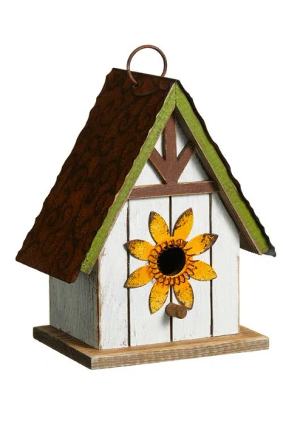 Glitzhome Distressed Solid Wood Decorative Outdoor Garden Birdhouse With 3d Flower Or Maple In Multi