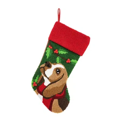 Glitzhome Dog Hooked Christmas Stocking In Red