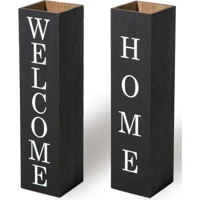 Glitzhome Double Sided Solid Wood Boxed "welcome Home" Porch Sign In Black