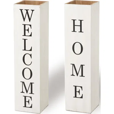 Glitzhome Double Sided Solid Wood Boxed "welcome Home" Porch Sign In White