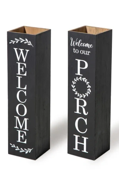 Glitzhome Double Sided Solid Wood Boxed "welcome Porch" Porch Sign In Black