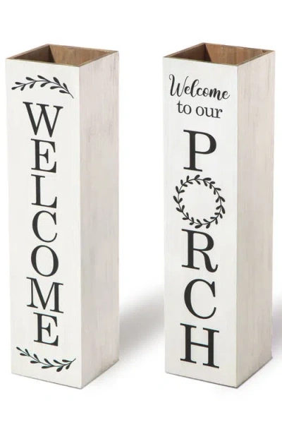 Glitzhome Double Sided Solid Wood Boxed "welcome Porch" Porch Sign In White
