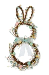 Glitzhome Easter Bunny Shaped Wreath With Eggs Satin Ribbon Bow In Multi