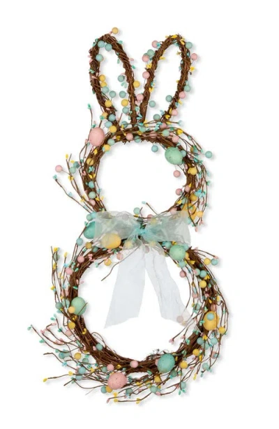 GLITZHOME GLITZHOME EASTER BUNNY SHAPED WREATH WITH EGGS & SATIN RIBBON BOW