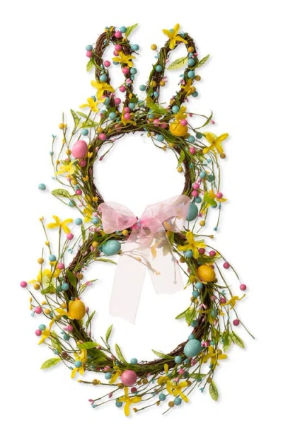 Glitzhome 24.5"h Easter Bunny Shaped Wreath With Eggs Satin Ribbon Bow In Multi