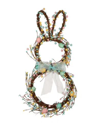 Glitzhome Easter Bunny Shaped Wreath With Eggs Satin Ribbon Bow In Multi