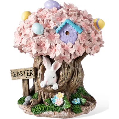 Glitzhome Easter Resin Bunny & Pink Blossoms Table Decor In Multi