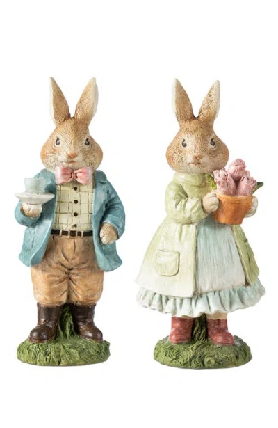 Glitzhome Easter Resin Bunny Couple Table Decor With Coffee And Tulips In Multi
