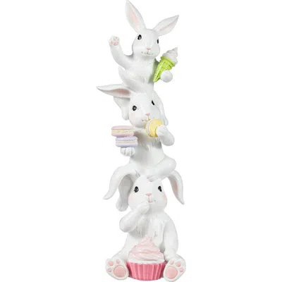 Glitzhome Easter Resin Stacked Bunny With Macaron Table Decor In White