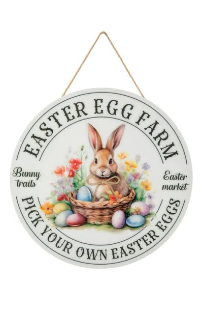 Glitzhome Easter Wooden & Epoxy Bunny Round Wall Or Door Hanger In Multi