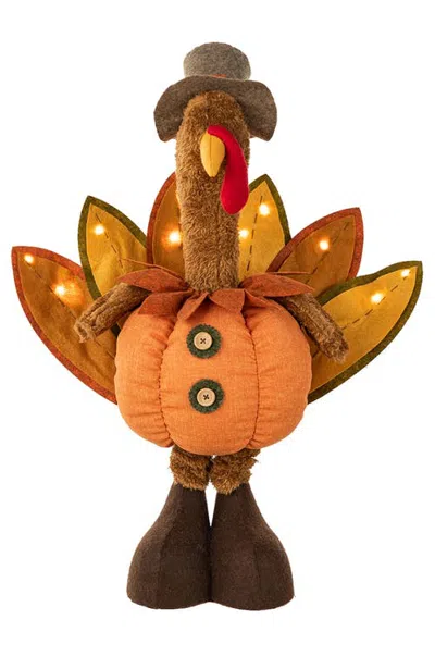 Glitzhome Fabric Turkey Standing Decor With Telescoping Legs And Timer In Brown