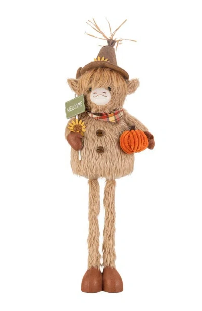 Glitzhome Fall Fabric Highland Cow Pumpkin Dog Porch Decor With Telescoping Legs In Orange