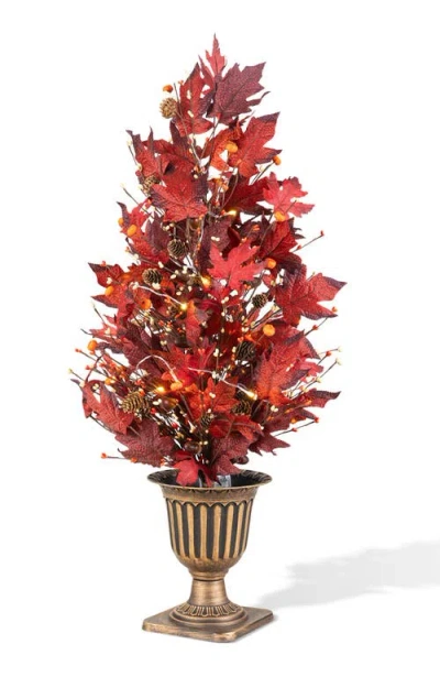 Glitzhome Fall Lighted Maple Leaves Urn Potted Porch Tree With Timer In Burgundy