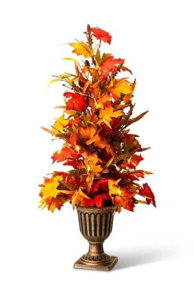 Glitzhome Fall Lighted Maple Leaves Urn Potted Porch Tree With Timer In Brown