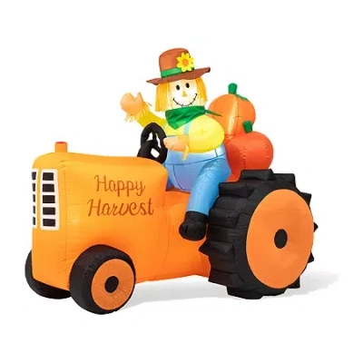 Glitzhome Fall Lighted Tractor Decor Thanksgiving Inflatable In Orange