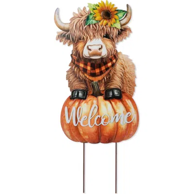 Glitzhome Fall Metal Highland Cow Yard Stake Wall Decor In Orange