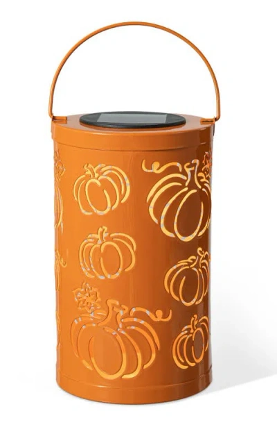 Glitzhome Fall Metal Pumpkin Solar Powered Led Lantern In Multi