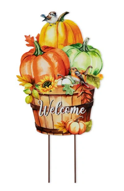 Glitzhome Fall Metal Pumpkins With Barrel Yard Stake In Multi