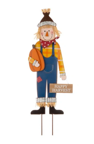 Glitzhome Fall Metal Scarecrow Yard Stake Or Standing Or Hanging Sign In Blue