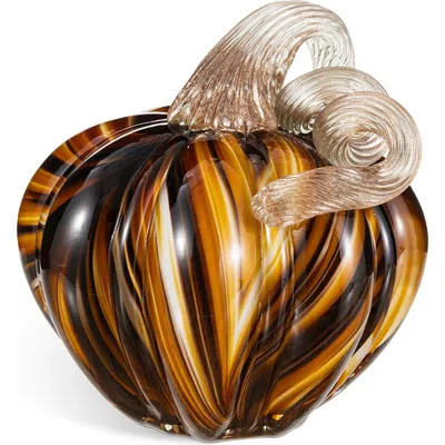 Glitzhome Fall Multi Striped Glass Short Pumpkins In Brown