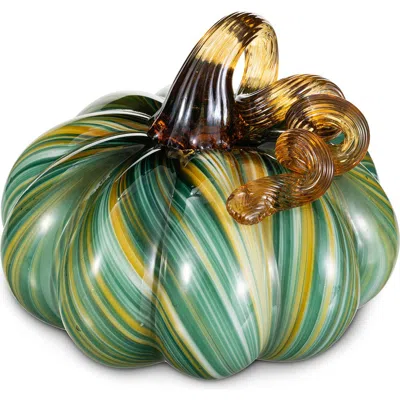 Glitzhome Fall Multi Striped Glass Short Pumpkins In Green