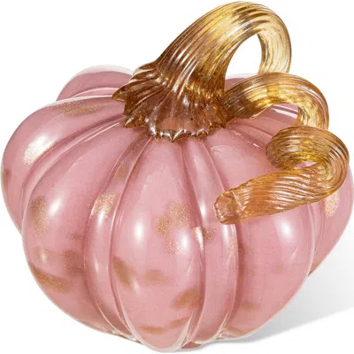 Glitzhome Fall Multi Striped Glass Short Pumpkins In Pink