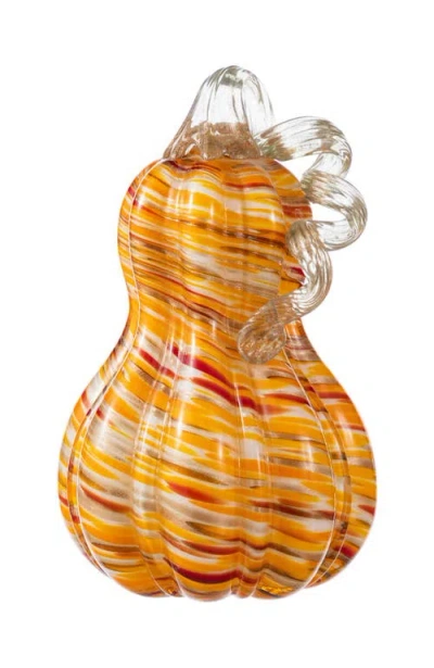 Glitzhome Fall Multi Stripes Glass Gourd Pumpkins In Orange