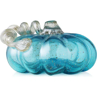 Glitzhome Fall Multi-style Small Glass Pumpkins In Glitter Blue