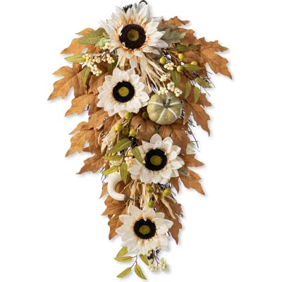 Glitzhome Fall Neutral Sunflower Pumpkin And Leaf Teardrop In Multi