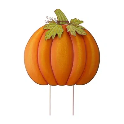 Glitzhome Fall Oversized Metal Pumpkin Thanksgiving Yard Art In Orange