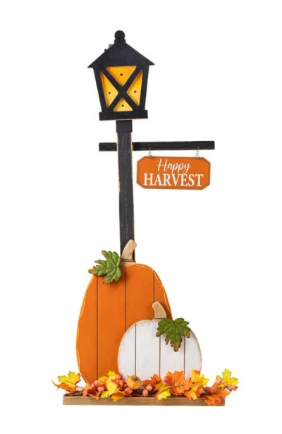 Glitzhome Fall Thanksgiving Lighted Wooden Lamp Post Porch Decor In Multi